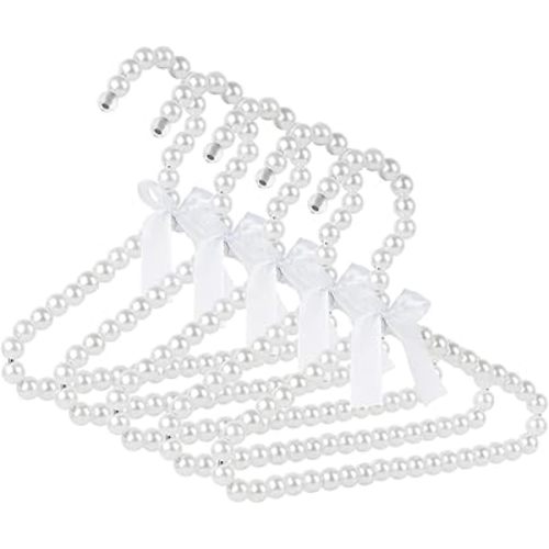5 Pack Pearl Hanger Kids, Small Pearl Beads Bow Clothes Hangers, Elegant Standard Hangers for Children Pet Dog (White)