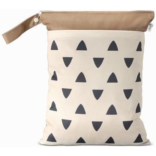 Cloth Diaper Wet Bags – Waterproof & Reusable Bag with 2 Zippered Pockets, 100% Polyester with Handle, Perfect for Stroller, Travel, Baby Essentials & Breast Pump Storage (Sand Triangular)