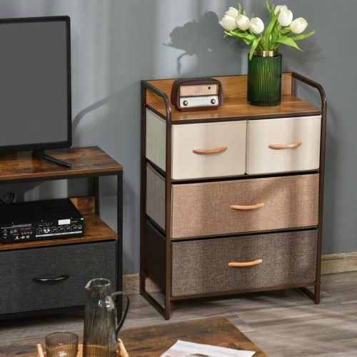 Resenkos Dresser, Chest Organizer Unit,4-Drawer Dresser, 3-Tier Storage Tower With Steel Frame For Bedroom, Nursery Room, Multicolored Multicoloured