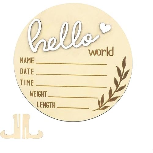 Hello World Newborn Sign, 5.9 Inch Baby Announcement Sign Welcome Board Wooden Name Birth Announcement Plaque for Baby Shower Photo Props Hospital Nursery
