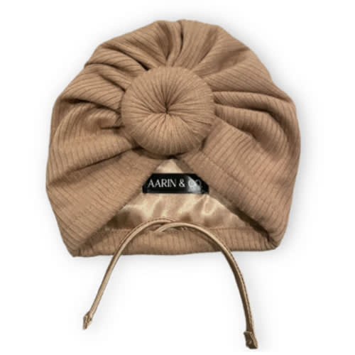 Adjustable Satin Lined Turban-Camel Ribbed – Aarin & Co.