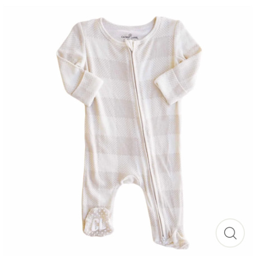 Big Check Waffle Bamboo Zipper Footie | Sand