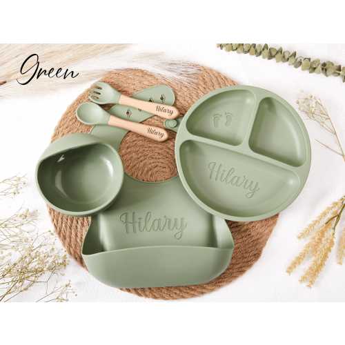 Personalized Silicone Weaning Set,Cartoon Weaning Set for Toddler Baby Kids,Feeding Set with Name,Eco-Friendly,Baby Plate,Baby Shower Gift