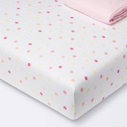 Fitted Jersey Crib Sheet 2pk - Cloud Island™ Multi Dot And Solid Pink