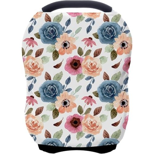 Car Seat Covers for Babies - Multi- use Nursing Carseat Canopy, Breastfeeding Covers, Baby Shower Gifts for Boys and Girls (Colourful Rose)