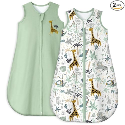 Yoofoss Baby Sleep Sack 6-12 Months TOG 1.0 Baby Wearable Blanket, 2 Pack 100% Organic Cotton Infant Toddler Sleeping Sack 2-Way Zipper Lightweight Sleep Sack