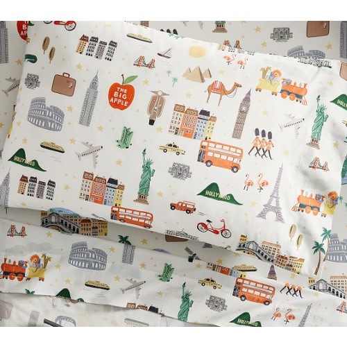 Rifle Paper Co. Globe Trotter Organic Toddler Bed Sheet Set | Pottery Barn Kids