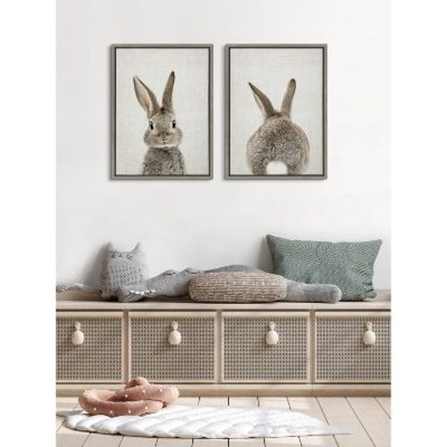 (set Of 2) 18" X 24" Sylvie Bunny Portrait And Tail By Amy Peterson Framed Wall Canvas Set Gray - Kate & Laurel All Things Decor
