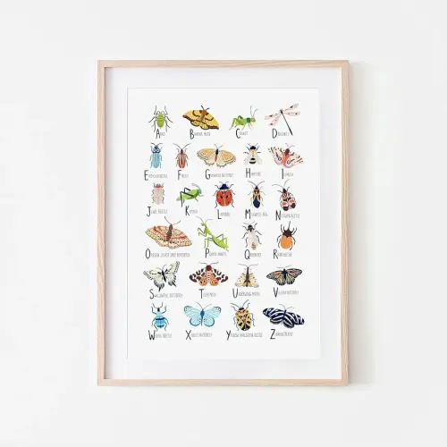 Insect Alphabet Print, Nursery Wall Art, Bugs Print, Children's Prints, Nursery Decor, Alphabet Poster, Kids Wall Art, Woodland Nursery