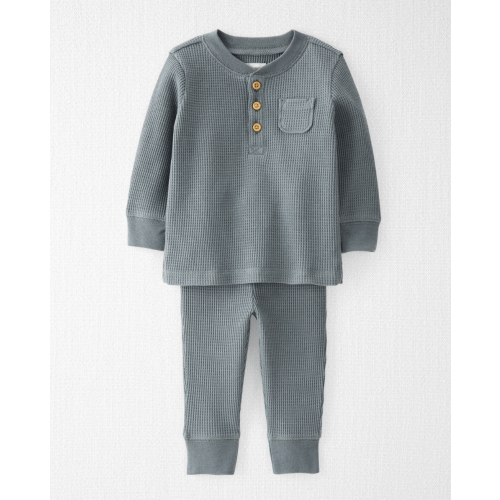 Baby Waffle Knit Set Made with Organic Cotton in Aqua Slate