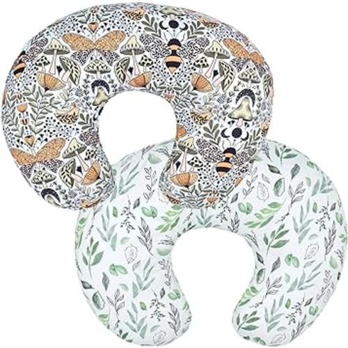 Winmany 2 Pack Baby Nursing Pillow Cover Newborn U-Shaped Breastfeeding Pillowcase Cushion Cover Stretchy Replaceable Forest&Floral Pillow Cover Slipcover 22.5x21