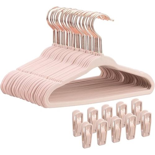 Baby Velvet Hangers 30 Pack - 11 Inch Non Slip Felt Kids Hanger for Newborn Clothes - Ultra Thin Space-Saving Infant Hangers for Toddler Kids' Closet with 10 Hanger Clips - Pink