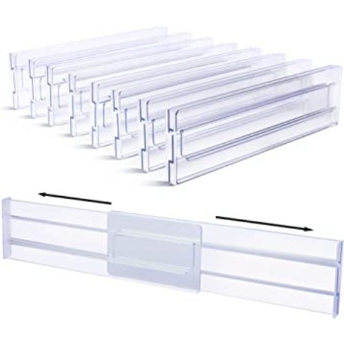 Vtopmart Drawer Dividers Organizers 8 Pack, Adjustable 3.2" High Expandable from 12.2-21.4" Kitchen Drawer Organizer, Clear Plastic Drawers Separators for Clothing, Installed by Double-sided Tape