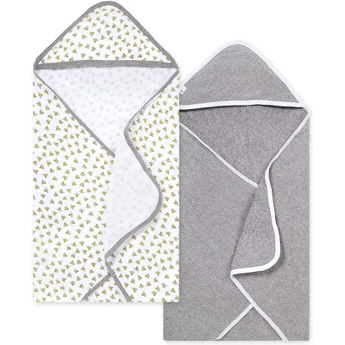 Burts Bees Baby Infant Hooded Towels Honey Bee Organic Cotton, Unisex Bath Essentials and Newborn Necessities, Soft Nursery Towel with Hood Set, 2-Pack Size 29 x 29 Inch