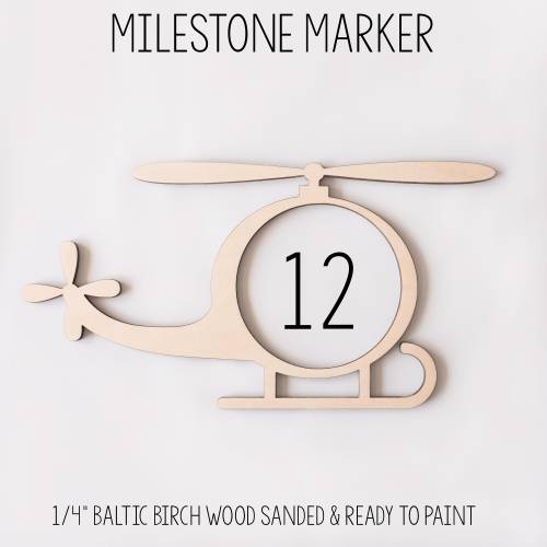 Helicopter Milestone Marker, Milestone Blanket Marker, Baltic Birch Wood Milestone Marker, Baby Shower Gift, Photo Prop, Month Marker