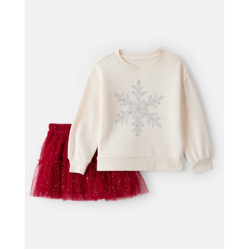 Toddler Girl 2-Piece Snowflake Print Long-Sleeve Top & Skirt Set - Red/White - Carter's | Carter's