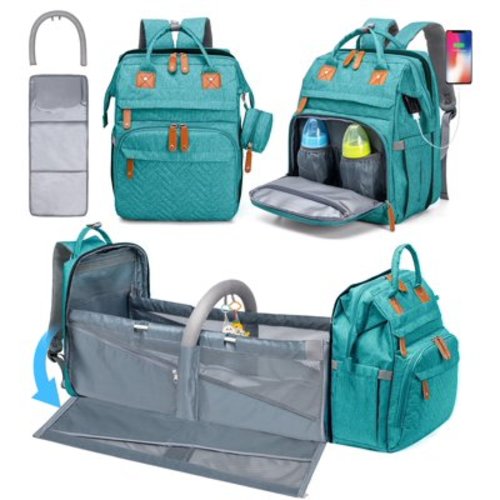 Kabaqoo Large Baby Diaper Bag, Multifunctional Baby Backpack with Changing Station Lake Blue