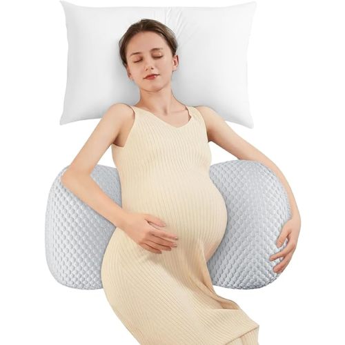 Pregnancy Pillow Cooling for Sleeping, Detachable and Adjustable Double-Sided Support Maternity Pillow Skin-Friendly for Pregnant Women Back, HIPS, Legs(30°Slope Design Verified by Expectant Mothers)