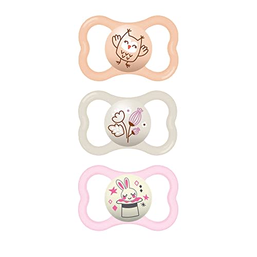 MAM Air Night & Day Baby Pacifier, for Sensitive Skin, Glows in The Dark, 6-16 Months, Girl, 3 Count (Pack of 1)