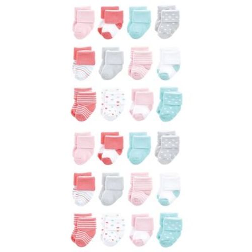 Luvable Friends Cotton Rich Baby Terry Socks 24-Pack, Coral Dots, 6-12 Months
