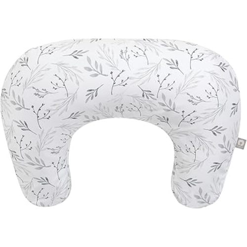 Boppy Nursing Pillow - Ergonomic Bottle & Breastfeeding Pillow with High, Firm, Large Area, Water-Repellent Cushion with Washable Cover; Baby Safety Alliance Verified - Gray Gentle Leaves