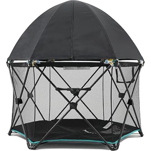 Pamo Babe 6-Panel Portable & Foldable Baby Playpen for Toddlers, Outdoor Travel Playard for Baby with Canopy (Black)