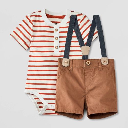 Baby Boys' Top & Shorts Suspender Set - Cat & Jack™ Cream 3-6m