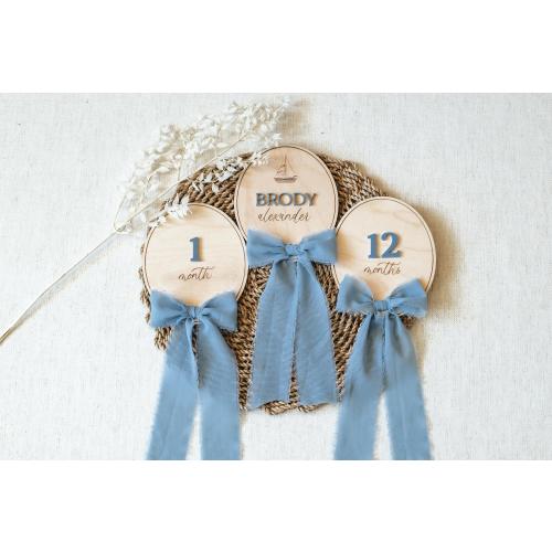 Baby Milestone Sign with Bow / Wooden Milestone Month Set / Acrylic Name Gift / Fresh 48 Sign / Newborn Photography / Baby Photo Prop