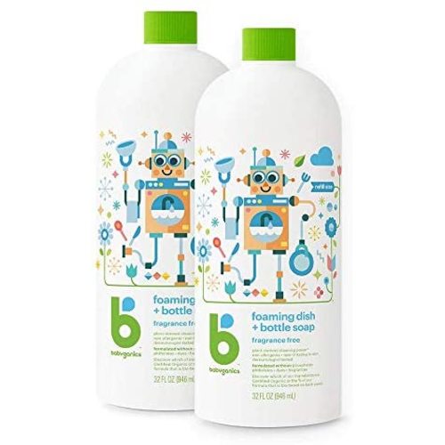 BabyGanics Foaming Dish Soap Refill, Fragrance Free, 32 Fl Oz (Pack of 2), Packaging May Vary