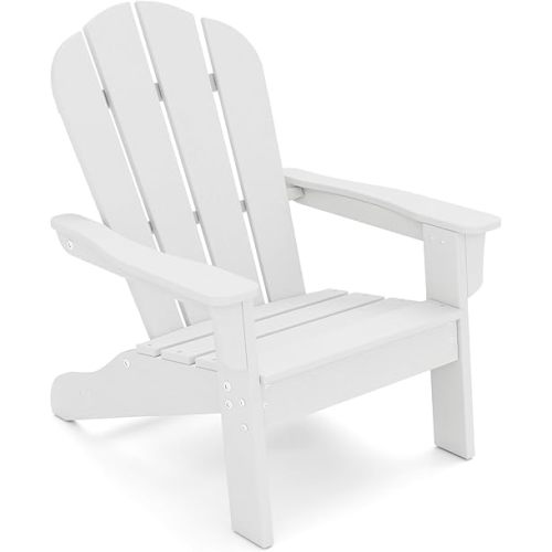 Giantex HDPE Kids Adirondack Chair - All-Weather Lawn Toddler Chair with Ergonomic Design, Children’s Outdoor Chair for Toddlers Ages 3-8, Kid’s Patio Furniture for Deck, Garden (1, White)