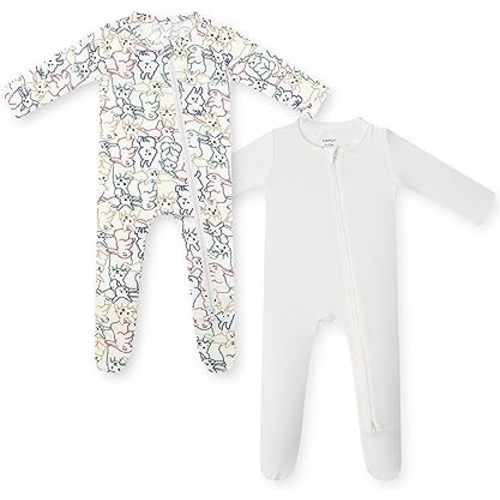 HAPIU Rayon from Bamboo Baby Footed Pajamas, 2 Way Zipper YKK, Footie for Baby Boy Girls, Newborn-24 Months