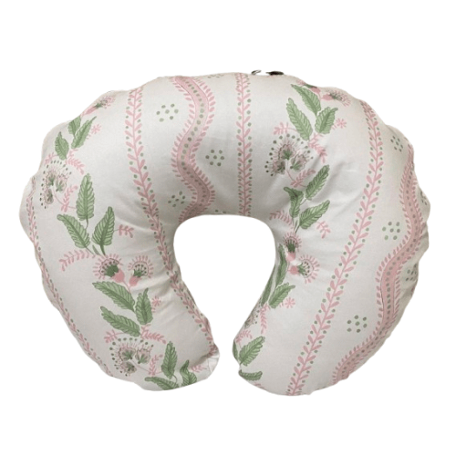 Pink and Green Floral Stripes and Vines Nursing Pillow Cover