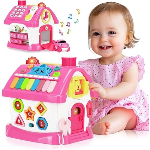 Toys for 1+ Year Old Girl Gifts: Montessori Musical Toddler Toys Age 1-2 - 8-in-1 Multi-Functional House Educational Baby Toys 6-12 12-18 Months - First Birthday Gift for 1 2 Year Old Girls Boys Kids