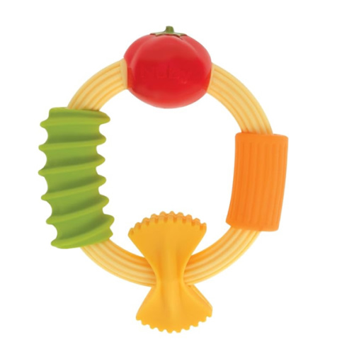 Nuby Pasta Ring Teether - Soft Silicone, Multi-Textured Surface, Easy Grip, Teething Relief for Babies 3+ Months