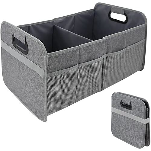 55L Car Trunk Organizers 600D Polyester Foldable Organizer For Car, Reinforced Handles, Collapsible & Multi-compartment, Car Organizer and Storage for SUV, Truck, Sedan (Gray, 55L)
