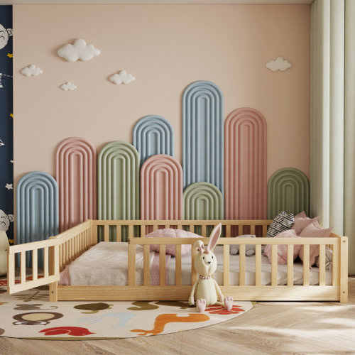 Harriet Bee Finka Kids Floor Platforms Bed With Fence and Door & Reviews | Wayfair