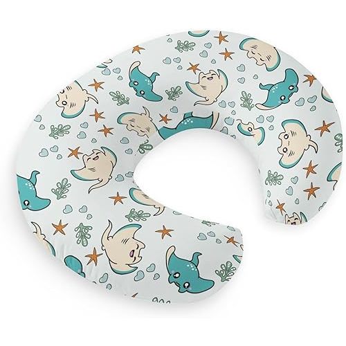 HawSkgFub Sea Animal Manta Ray Starfish Nursing Pillow Cover for Baby Boys Girls, Blue Ocean Creature Marine Life Breastfeeding Pillow Slipcover, Nursing Pillowcase for Newborn Infant, Cover Only