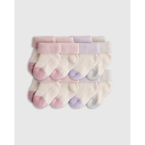 Organic Cotton Gripper Fold Over Socks 8-Pack - Baby in Pink/Blue Multi