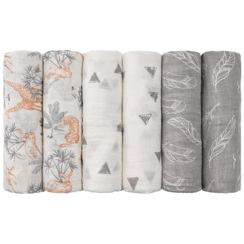 GLLQUEN BABY Receiving Blanket Boy Cotton Muslin Swaddle Blankets Girl Newborn Squares Breathable & Soft Thin Baby Blankets Cloths Double Absorbent Infant Swaddling Wrap - 6 Pack(Jungle)