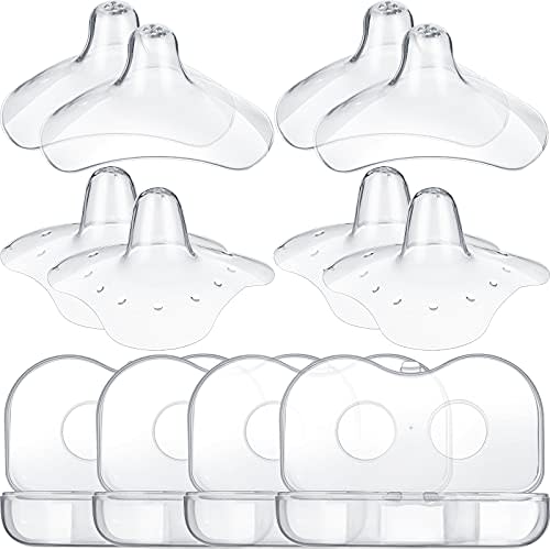 Nuanchu 8 Pcs Nipple Shields for Nursing Newborn Breastfeeding 20 mm 15 mm Nipple Shield Bulk Silicone Protector with Clear Carrying Case for Protecting Sore, Flat or Inverted