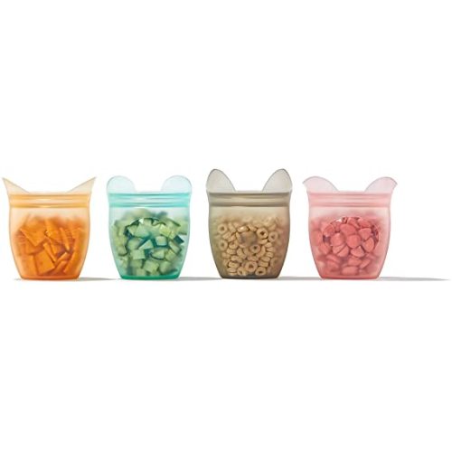 Zip Top Reusable 100% Silicone Baby + Kid Snack Containers- The only containers that stand up, stay open and zip shut! No Lids! Made in the USA - Full Set of 4 - 4 Set