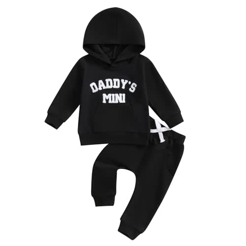 PUHHAPIEY Toddler Baby Boy Clothes Fall Winter Outfits Embroidery Daddy's Mini Hoodie Sweatshirt & Joggers Pant Set