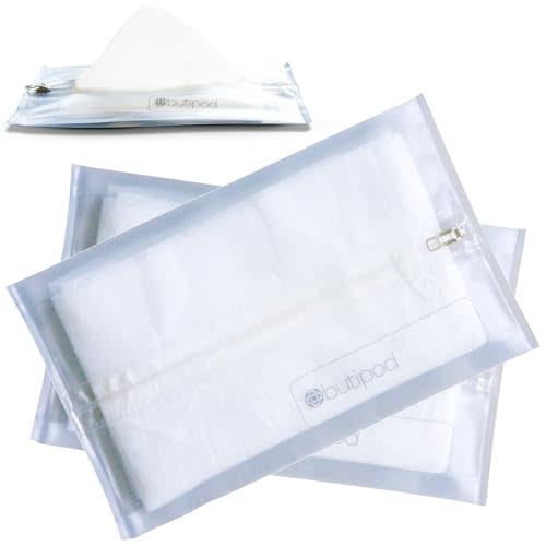 Butipods Reusable Travel Wipes Case - Portable Moisture-Retaining Pouch, Slim Holder and Convenient Container for Diaper Bag, Dispenser for Hand, Face, Makeup Removal, and Wet Wipes - Set of 2 (Clear)