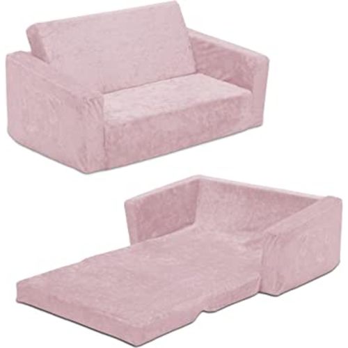 Delta Children Serta Perfect Sleeper Extra Wide Convertible Sofa to Lounger, Comfy 2-in-1 Flip Open Couch/Sleeper for Kids, Pink
