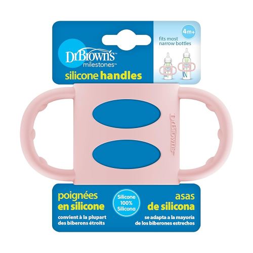 Dr. Brown's Narrow Baby Bottle Handles, 100% Silicone, Easy Grip Removable Handles for Bottle to Sippy Cup Transition, Pink, 4m+