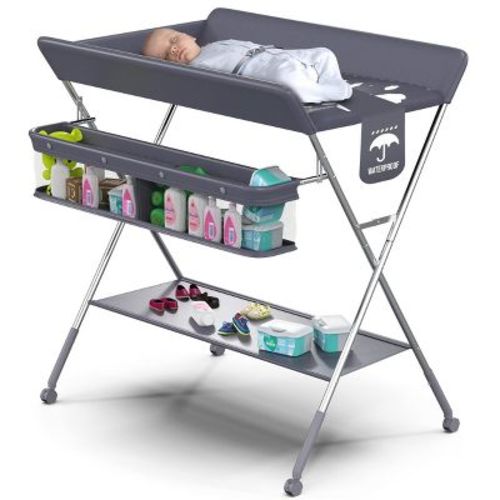 Babylicious Portable Baby Changing Table – Foldable with Wheels, Adjustable Height, Safety Belt & Large Storage Rack for Infants