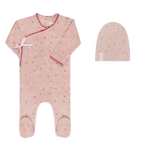 Velour Cluster Flower & Leaf Collection - Footie + Cotton Beanie