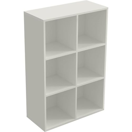 6-Cube Storage Shelf Bookcase - Wooden 3-Tier Floor Standing Open Bookshelf for Home and Office, Display Cabinet, Warm White