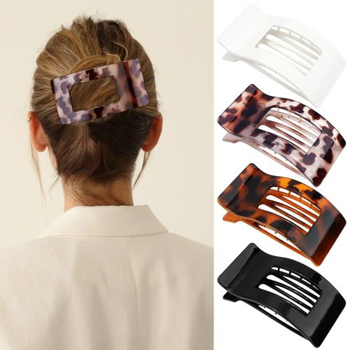 Velscrun Flat Hair Clips for Women Girls, Matte Lay Flat Claw Clips, Strong Hold Large Side Hair Clip All Hair Types, French Duck Billed Hair Jaw Claw Clip, Non Slip Grip for Daily Styling Tortoise