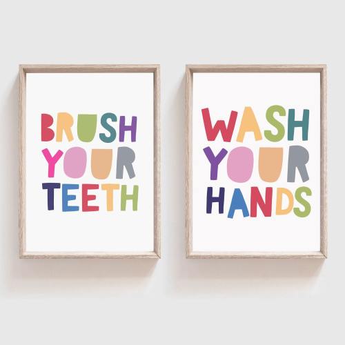 Wash Your Hands Print, Childrens Bathroom Prints, Nursery Prints, Girls Nursery Print, Bathroom Signs, Kids Bathroom Prints, Bathroom Decor